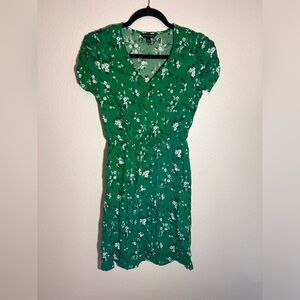 Banana Republic Green Floral Ruched Sleeve Dress – Size XS